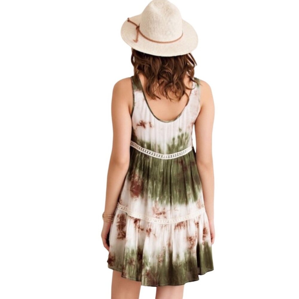 NWT Green Tie Dyed Voile & Lace Mini Slip Dress | Ethereal Grunge Boho Coastal M - Picture 5 of 7